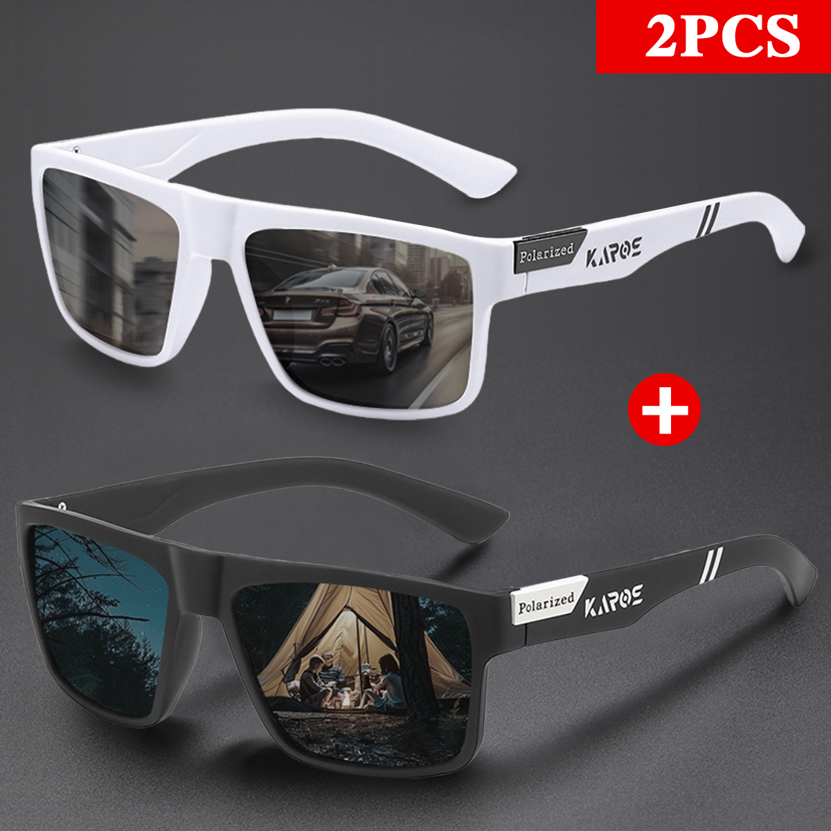 KAROS 2PCS Retro Square Polari - Fishing Sunglasses Polarized บทวิจารณ์และราคา