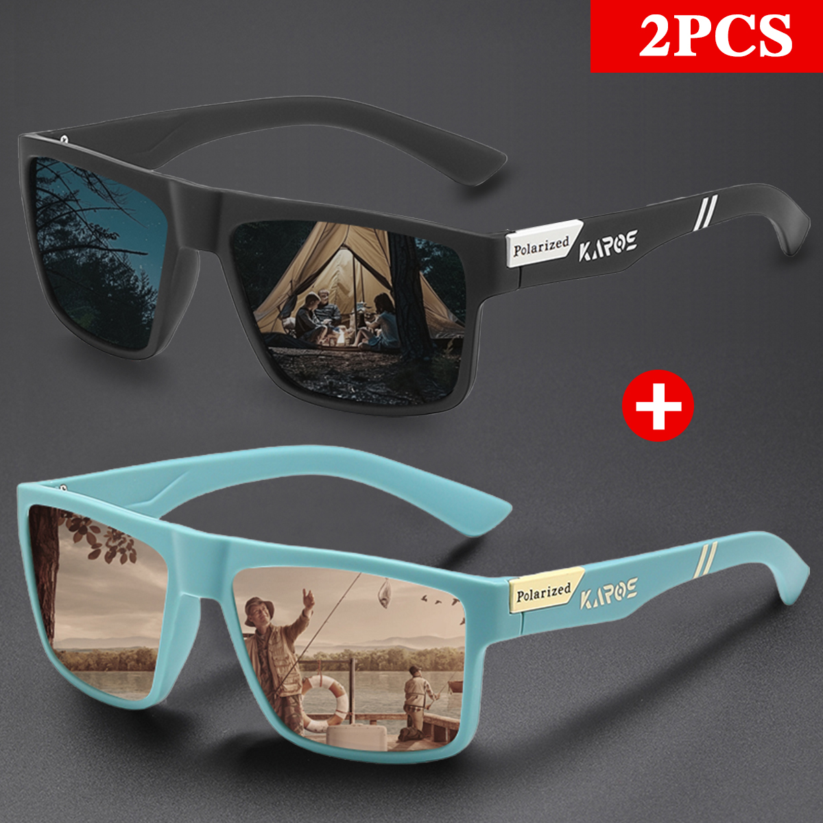 KAROS 2PCS Retro Square Polari - Fishing Sunglasses Polarized บทวิจารณ์และราคา