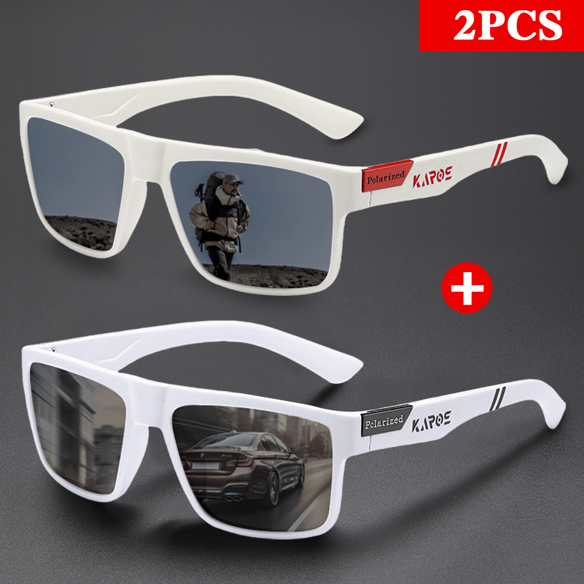 KAROS 2PCS Retro Square Polari - Fishing Sunglasses Polarized บทวิจารณ์และราคา