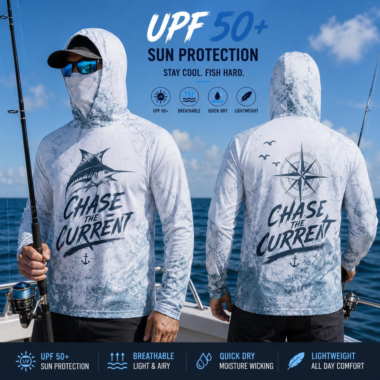 Fishing Hoodie Shirt Men Long  - Fishing Mask Sun Protection บทวิจารณ์และราคา