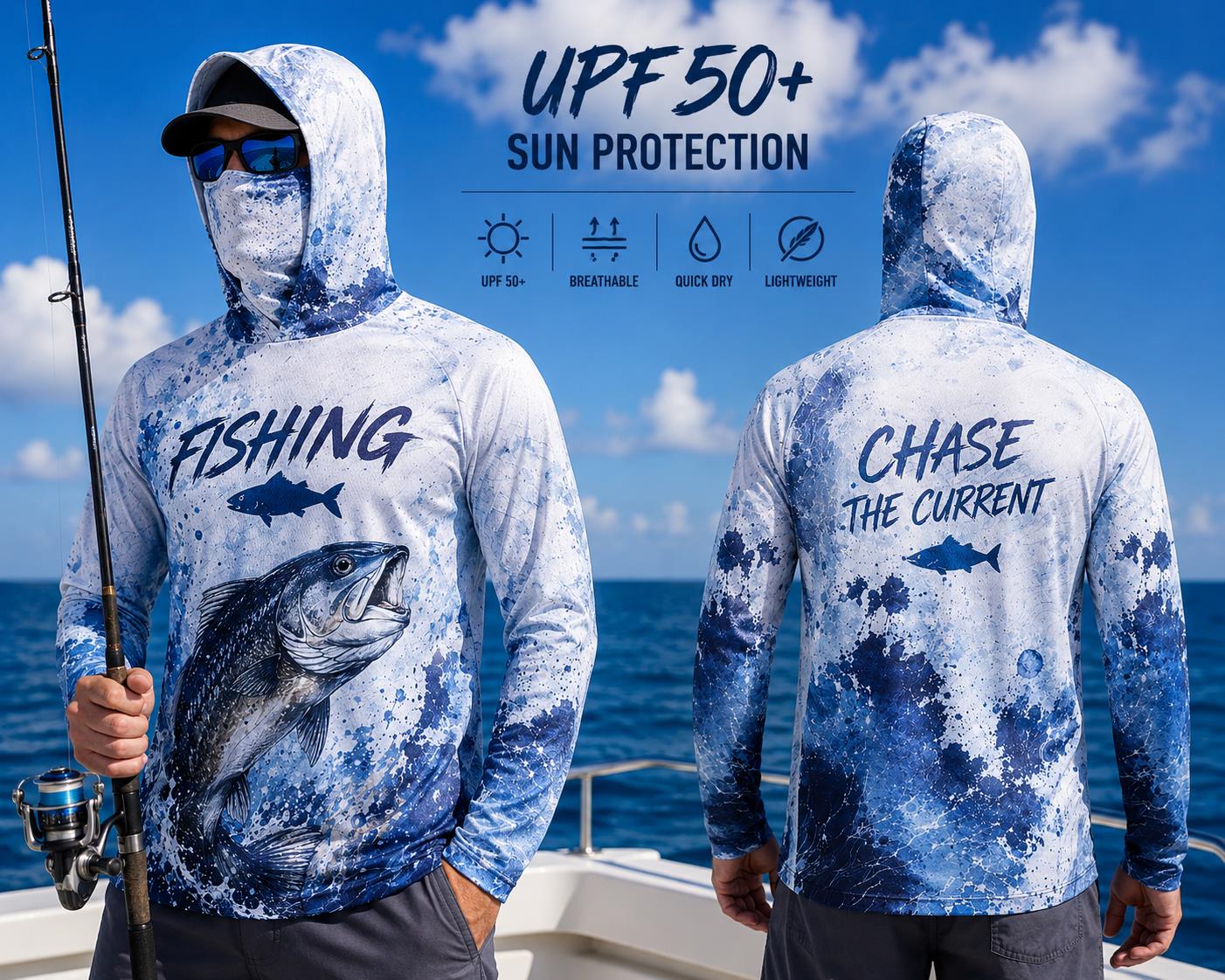 Fishing Hoodie Shirt Men Long  - Fishing Mask Sun Protection บทวิจารณ์และราคา
