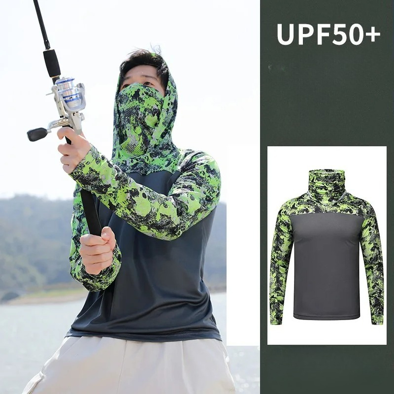 Fishing Shirt Hooded Men Sunsc - Fishing Mask Sun Protection บทวิจารณ์และราคา