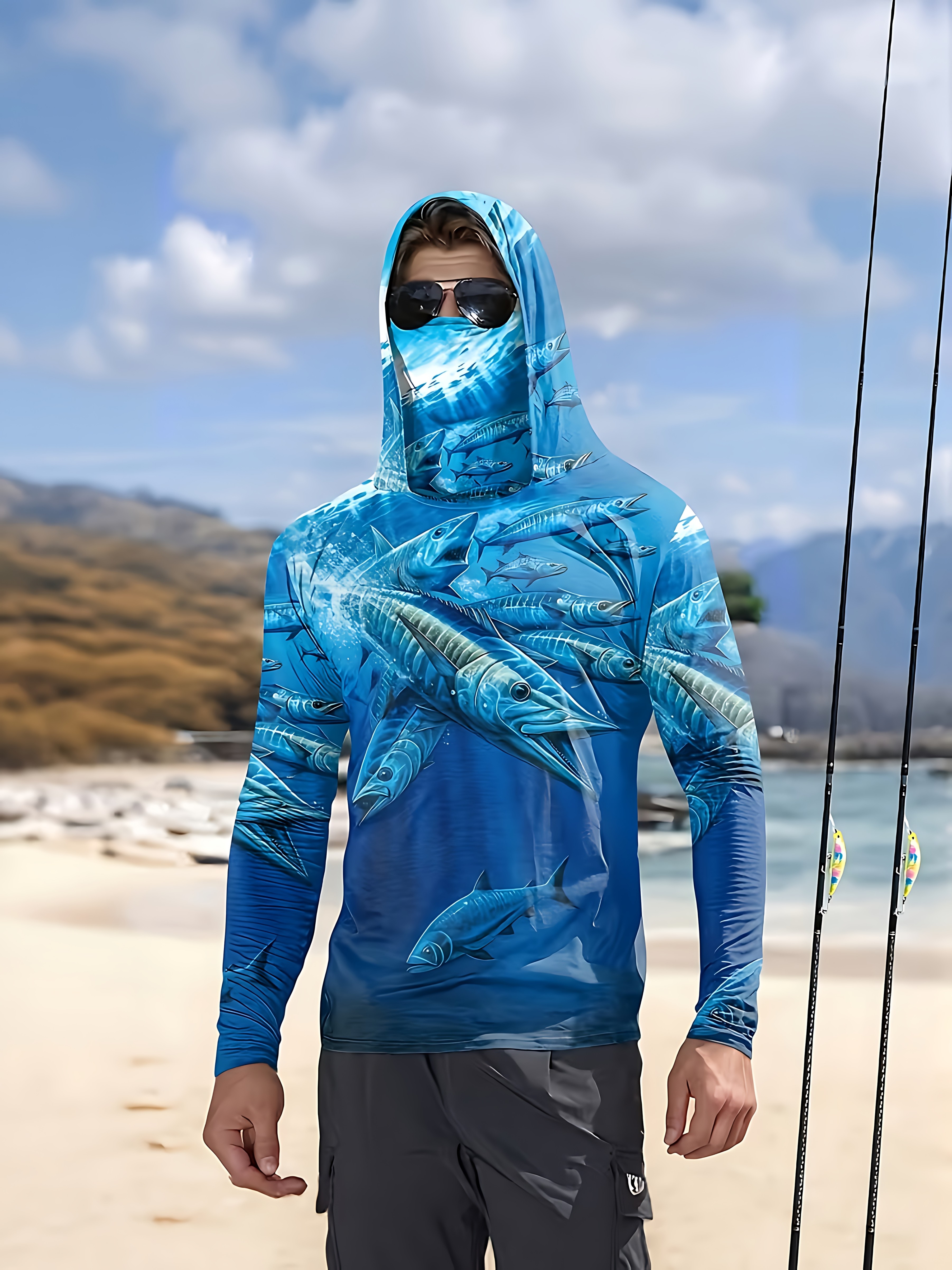 Fishing Shirt Hooded Men Fishi - Fishing Mask Sun Protection บทวิจารณ์และราคา