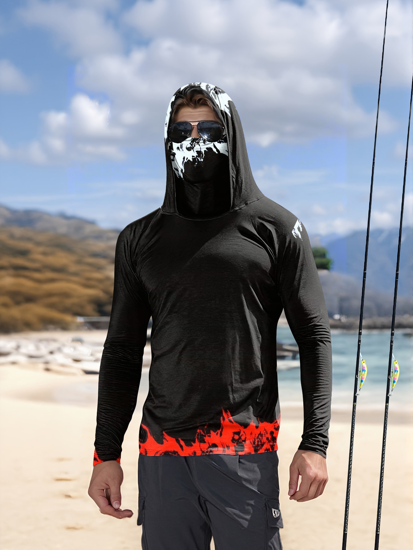 Men Hood Fishing Shirt long sl - Fishing Shirt Uv Protection บทวิจารณ์และราคา