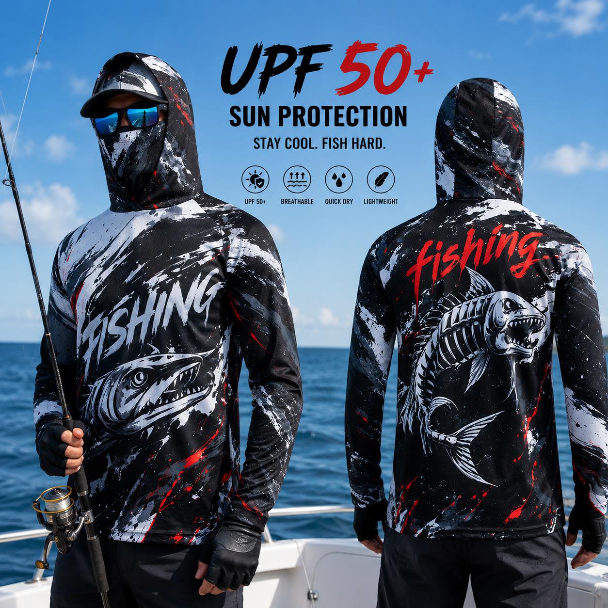 Men's Hooded Fishing Shirt UPF - Fishing Hoodie บทวิจารณ์และราคา