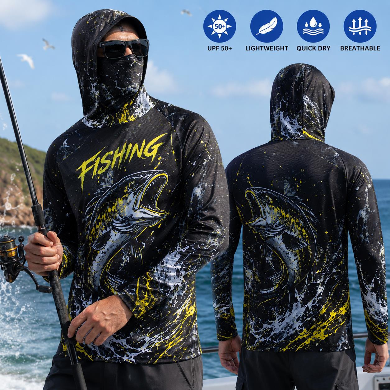 Men's Hooded Fishing Shirt UPF - Fishing Hoodie บทวิจารณ์และราคา