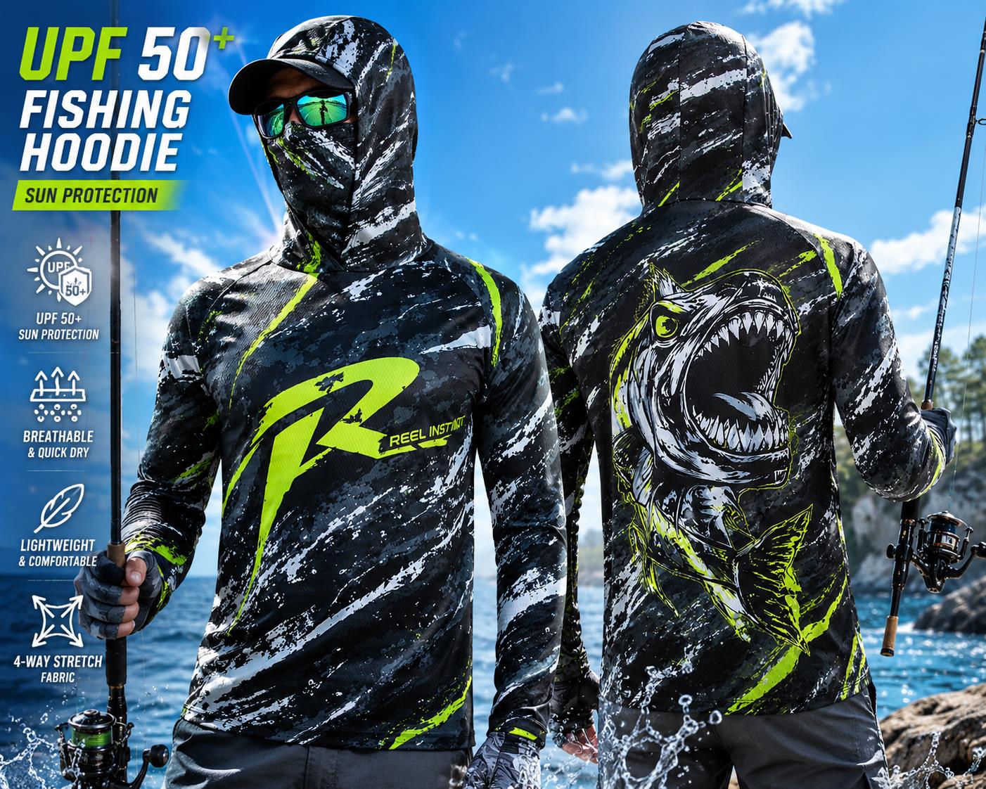 Men's Hooded Fishing Shirt UPF - Fishing Hoodie บทวิจารณ์และราคา