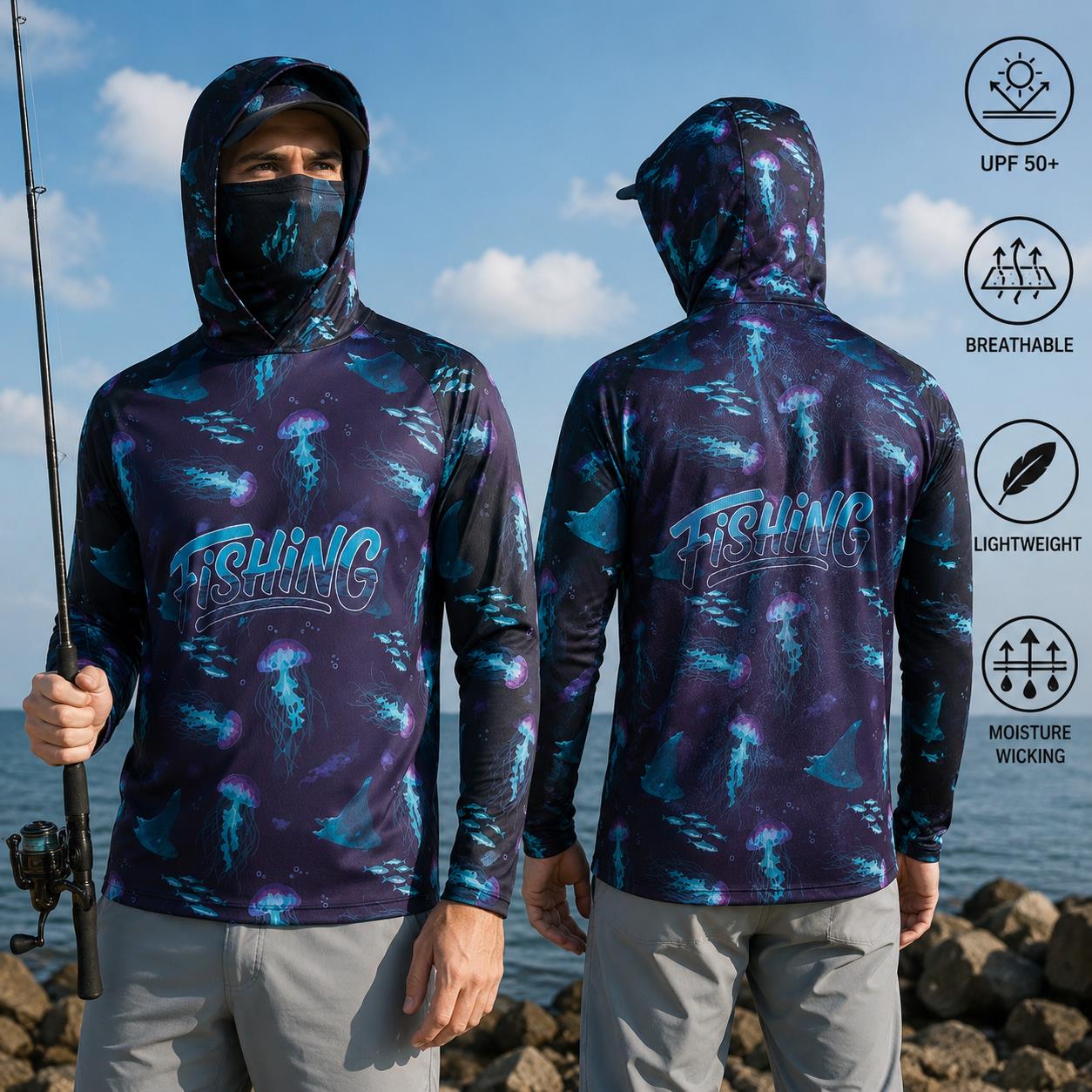 Fishing Shirt Hooded Men Fishi - Fishing Mask Sun Protection บทวิจารณ์และราคา