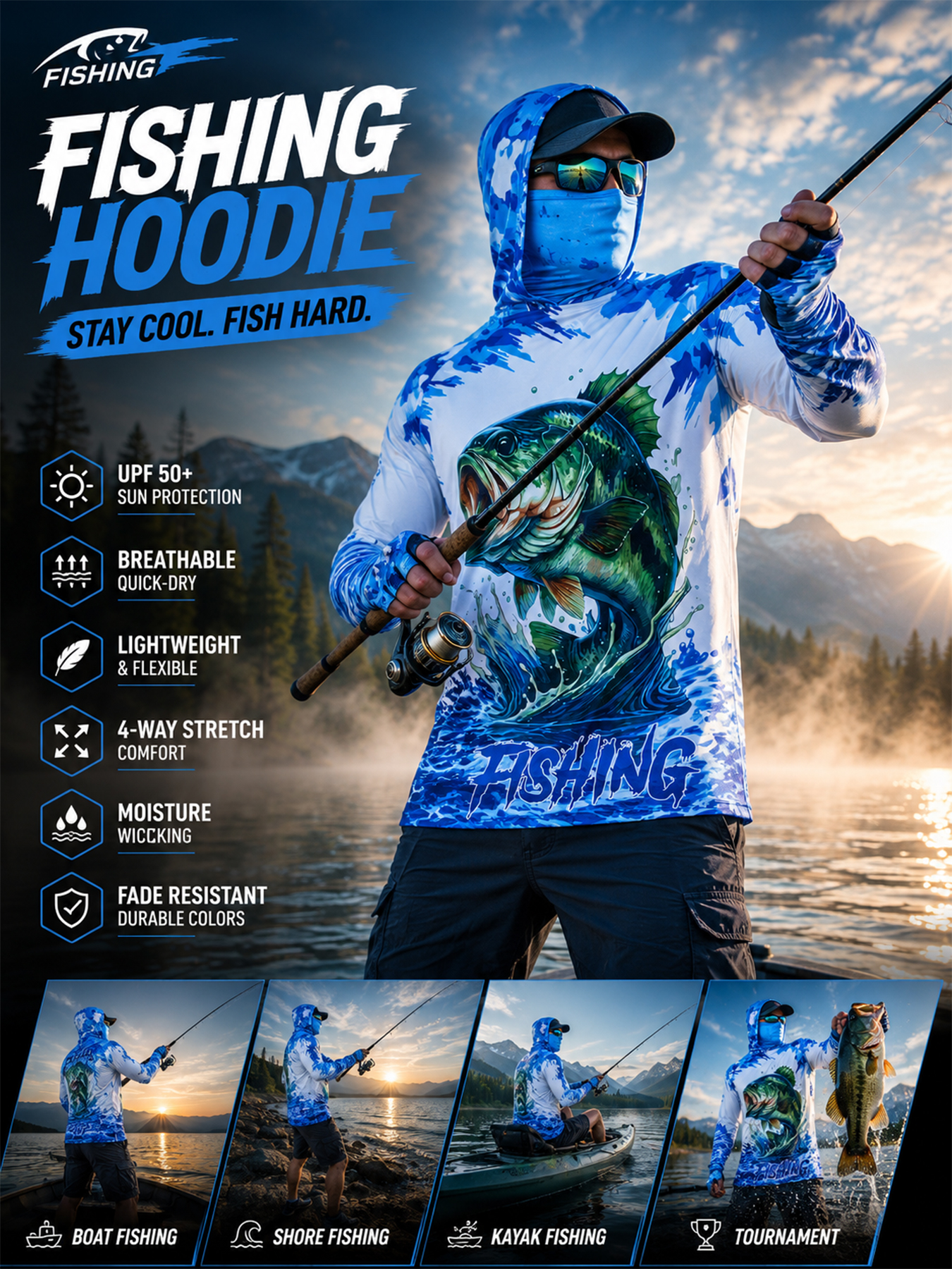 Fishing Hooded Shirt Upf 50 Fi - Fishing Hoodie บทวิจารณ์และราคา