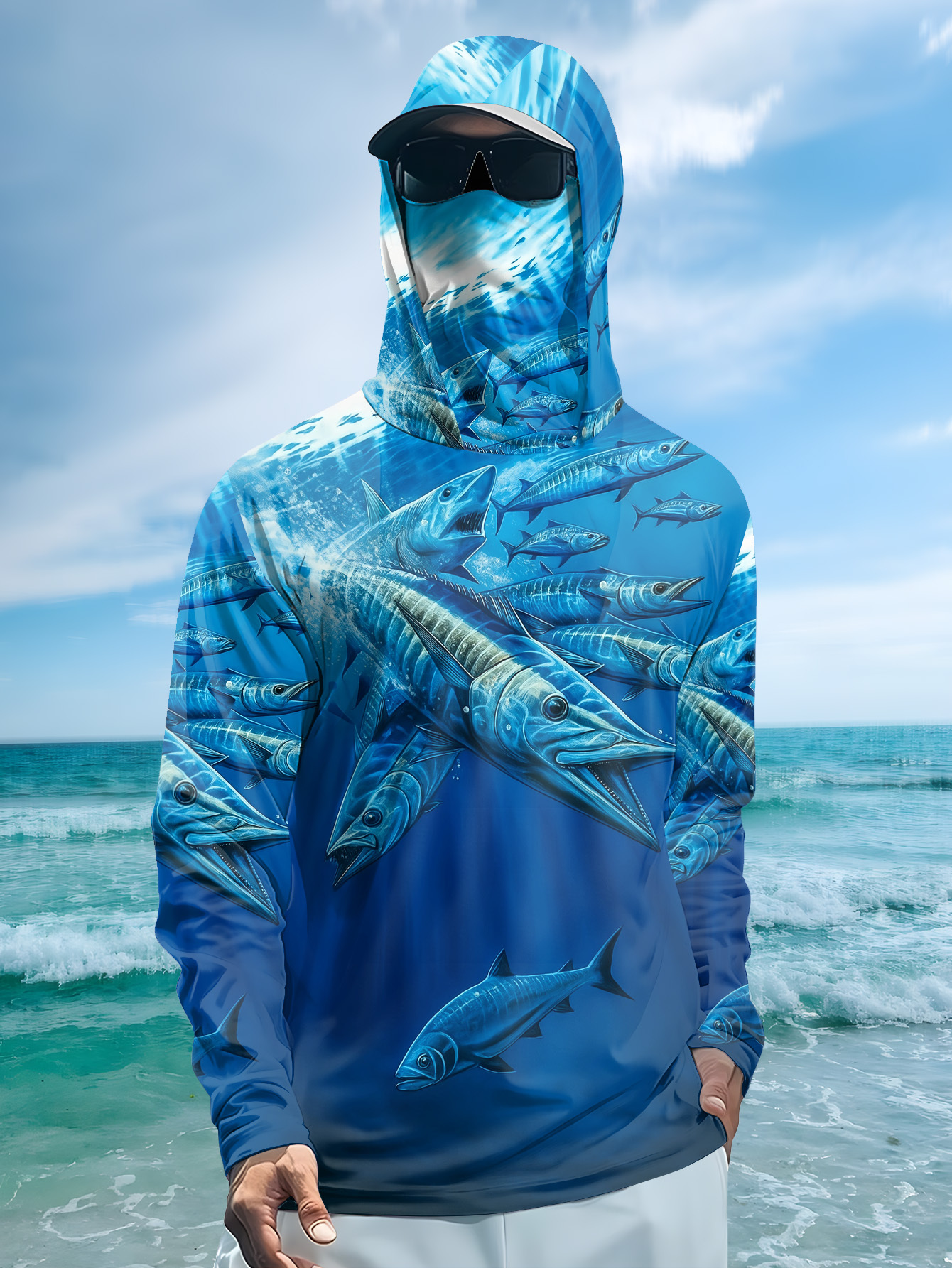 Men Hood Fishing Shirt long sl - Fishing Shirt Uv Protection บทวิจารณ์และราคา