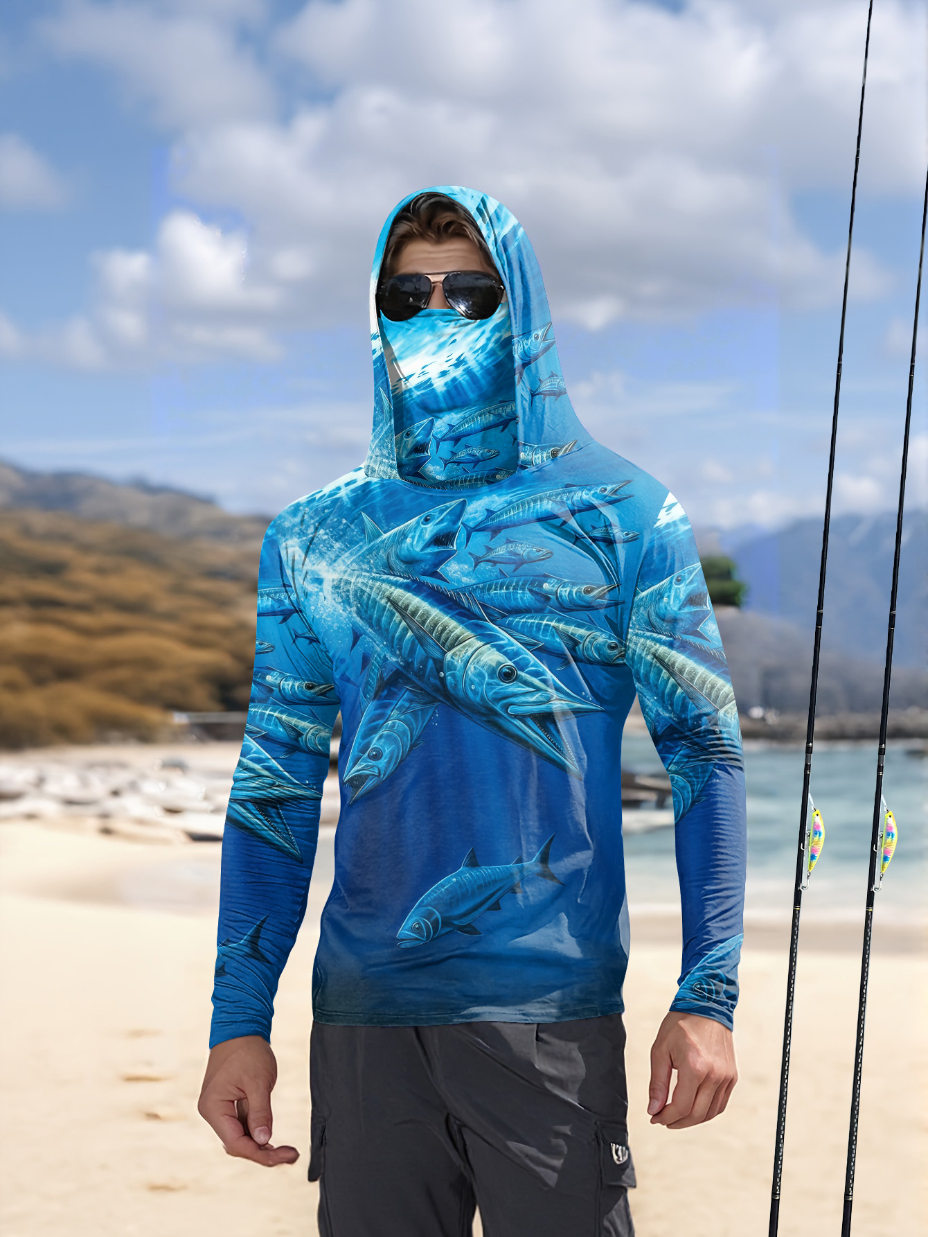 Men Hood Fishing Shirt long sl - Fishing Shirt Uv Protection บทวิจารณ์และราคา